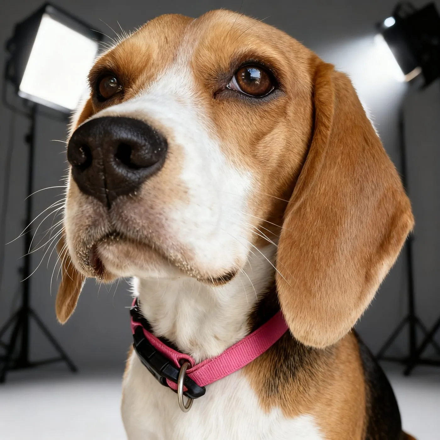 Beagle portrait in a Vogue studio photoshoot
